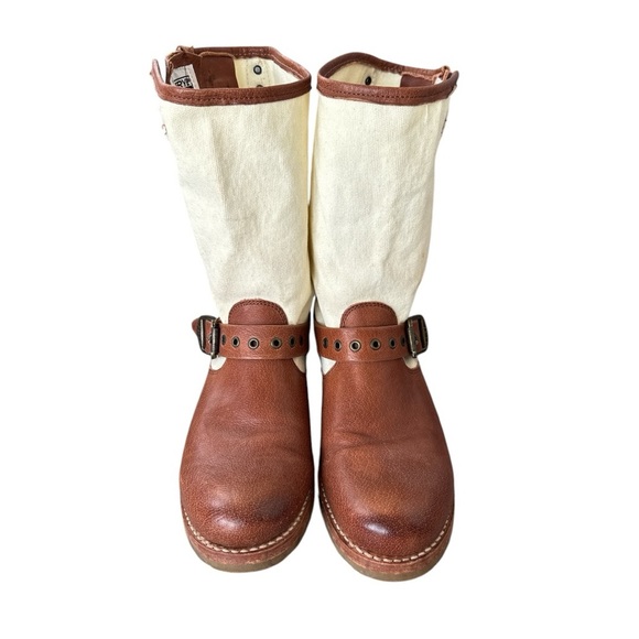 Frye Veronica Short Grommet Leather Canvas Boot Size 9.5 - Picture 2 of 12